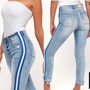 Pistola light wash distressed side strip jeans